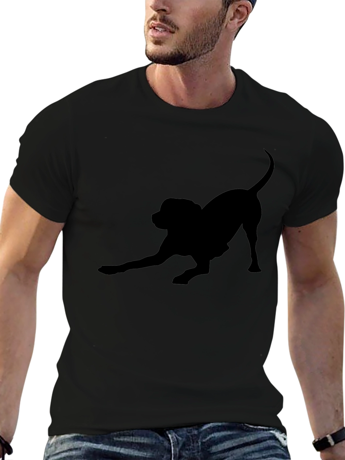 Black Dog Silhouette Tee - Playful Puppy Design