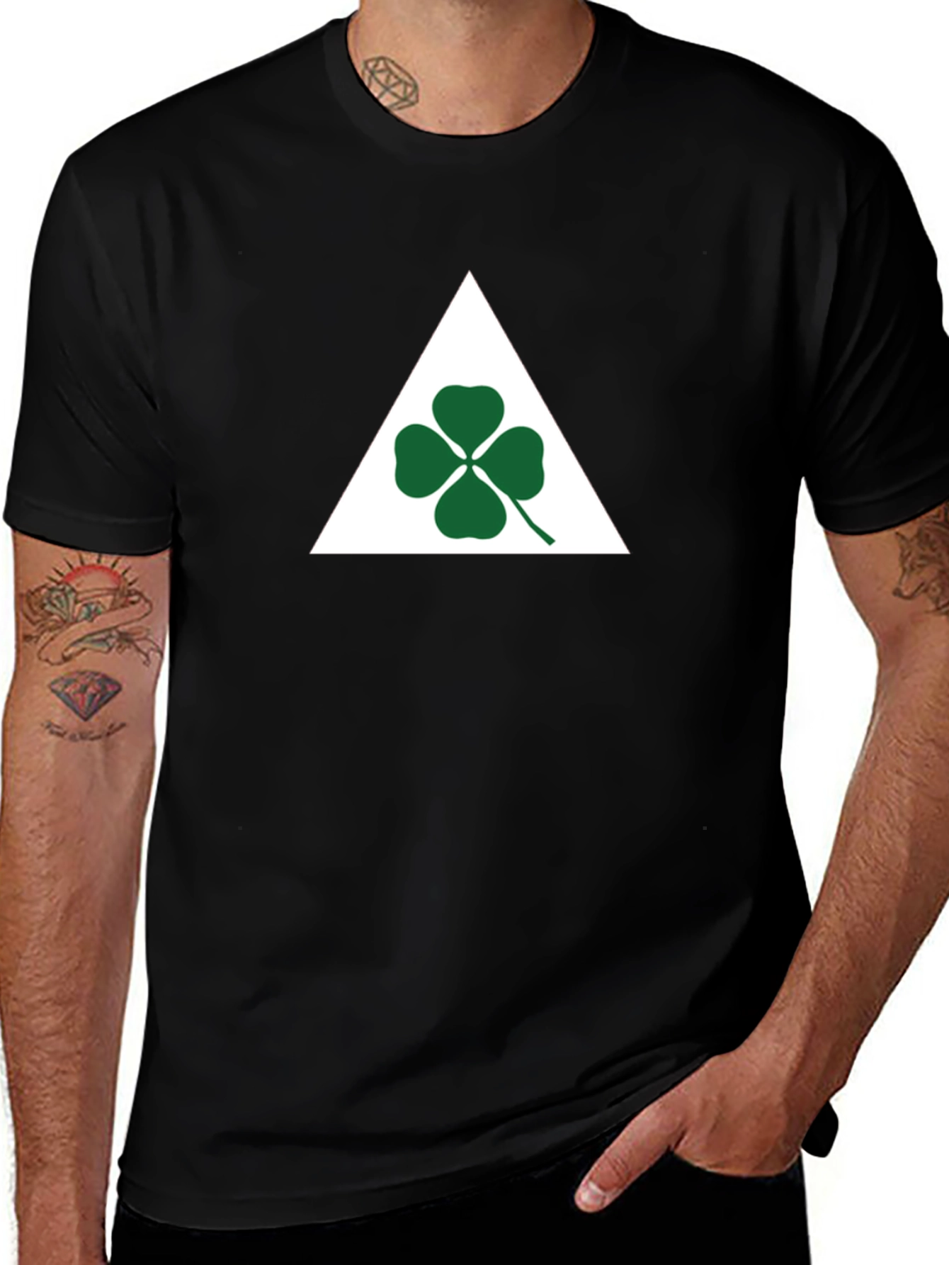 Black T-Shirt with Shamrock Triangle Graphic