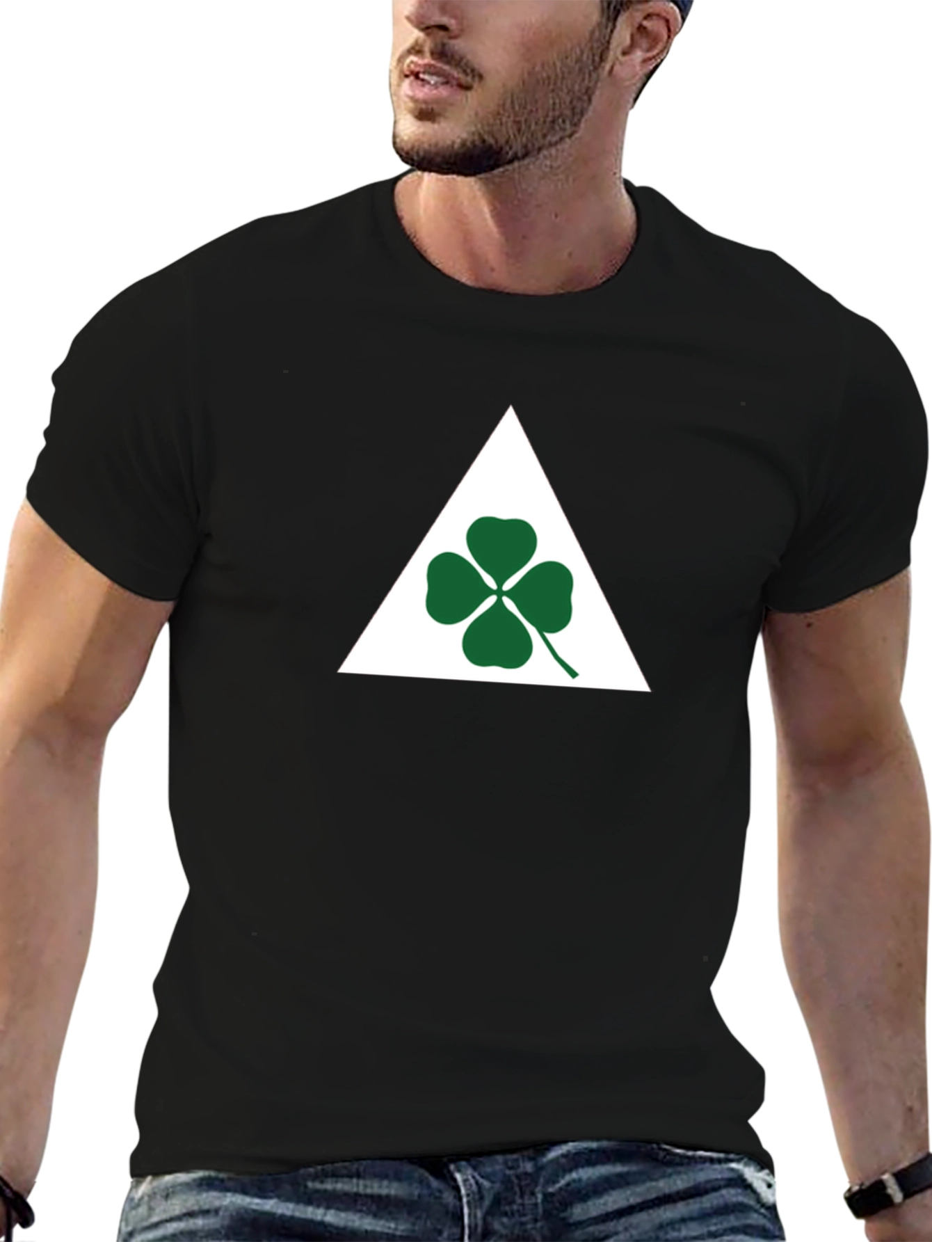 Black T-Shirt with Shamrock Triangle Graphic