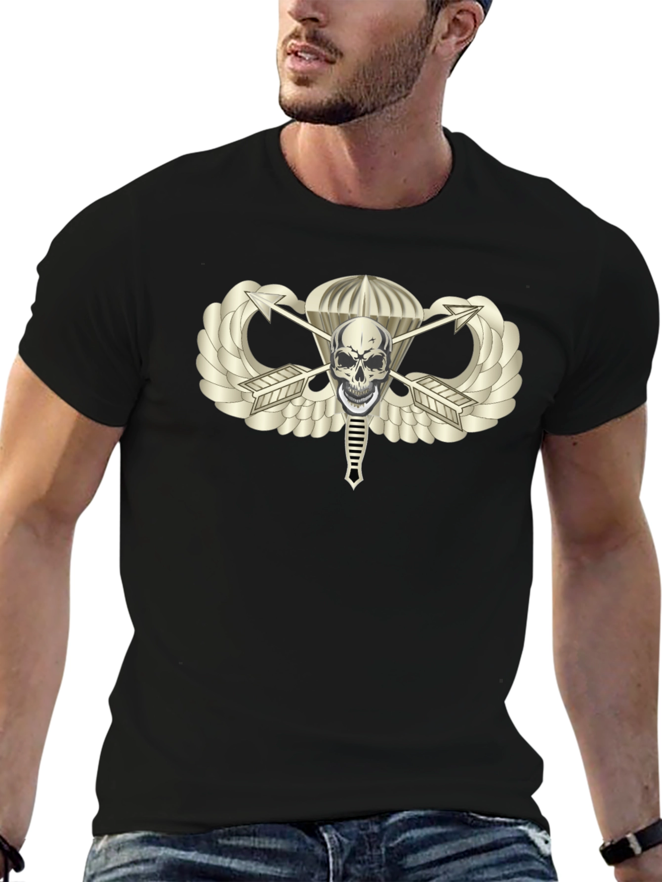 Skull Parachute Badge Black T-Shirt