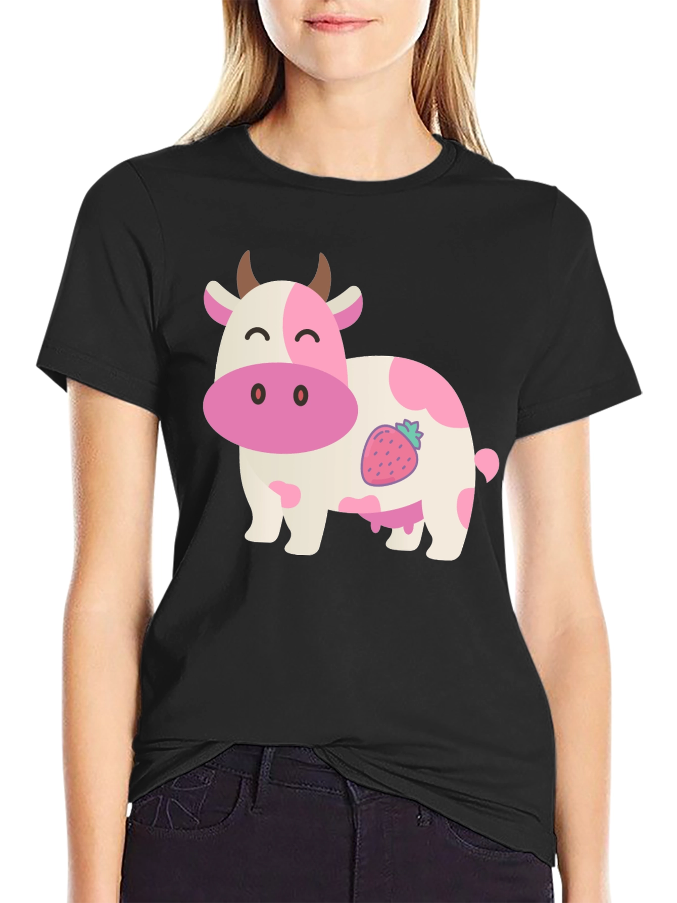 Strawberry Cow Graphic Tee - Black