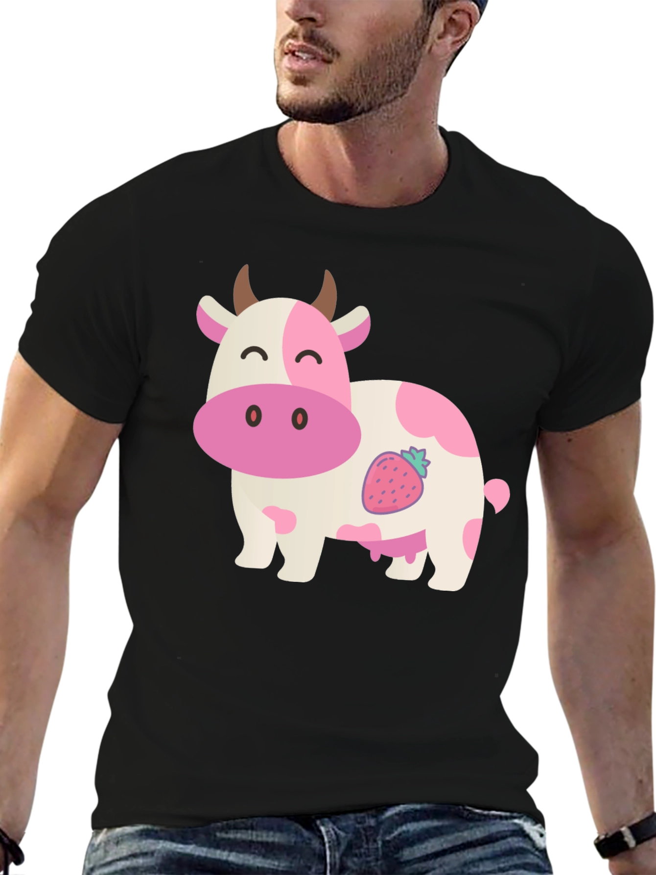 Strawberry Cow Graphic Tee - Black