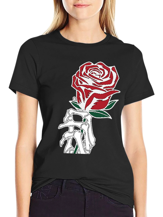 Rose Skeleton Hand Graphic T-Shirt