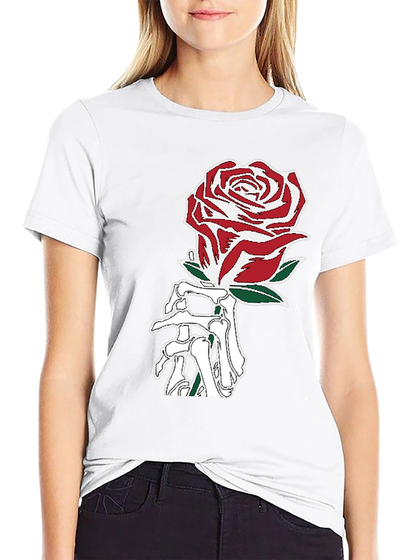 Rose Skeleton Hand Graphic T-Shirt