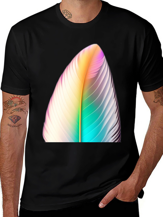 Colorful Feather Graphic Print Black T-Shirt