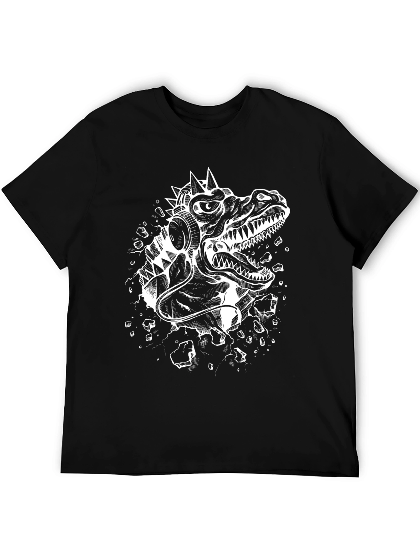 Dino DJ Graphic Tee - Black Cotton T-Shirt