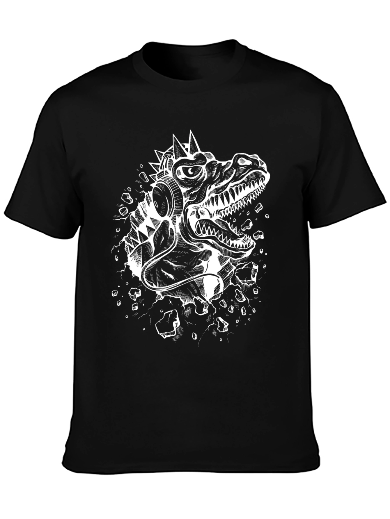 Dino DJ Graphic Tee - Black Cotton T-Shirt