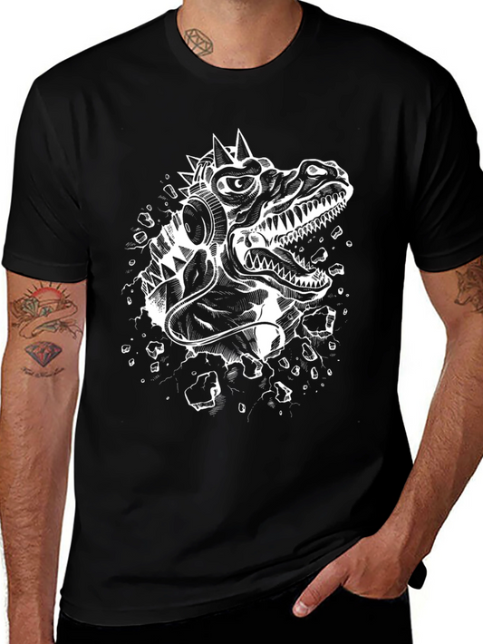 Dino DJ Graphic Tee - Black Cotton T-Shirt