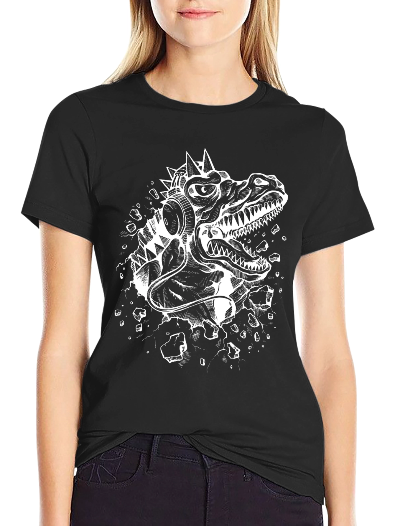 Dino DJ Graphic Tee - Black Cotton T-Shirt