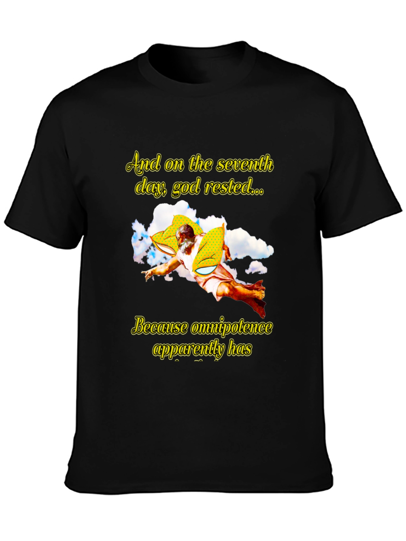 Humorous God Rested Graphic T-Shirt - Black