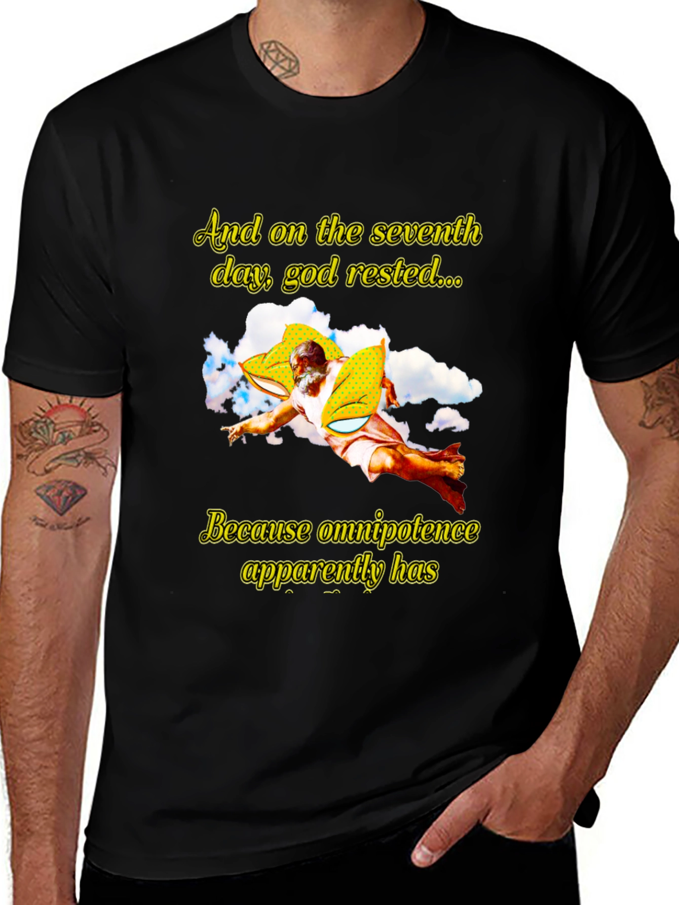 Humorous God Rested Graphic T-Shirt - Black