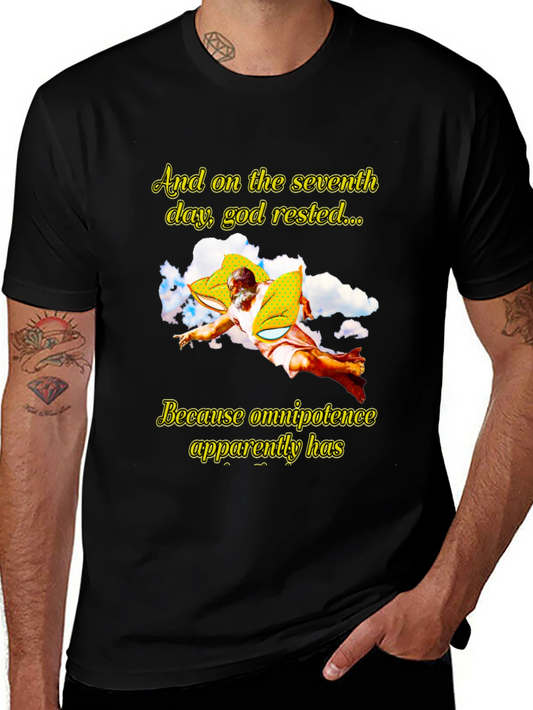 Humorous God Rested Graphic T-Shirt - Black