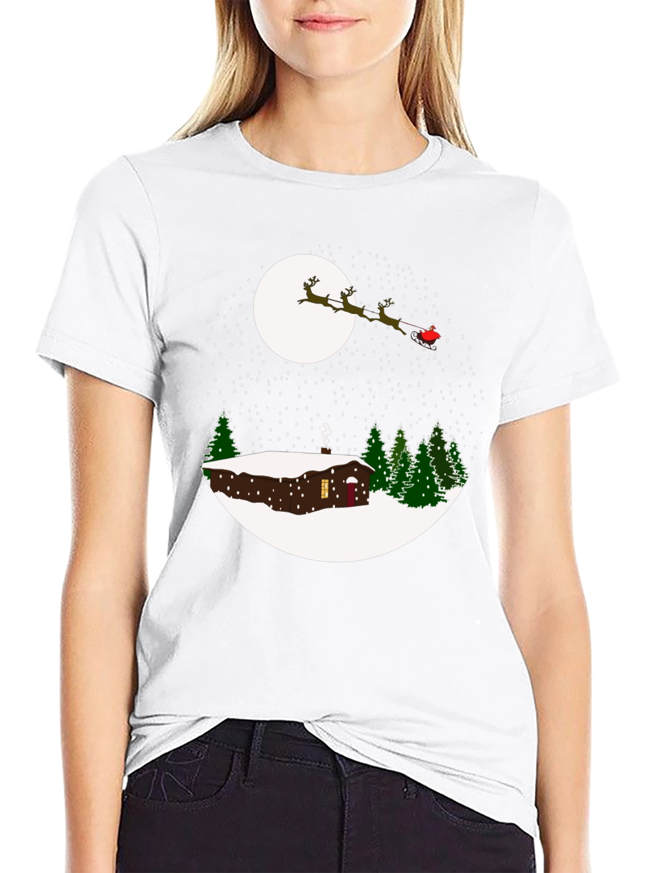 Winter Cabin Santa Sleigh T-Shirt