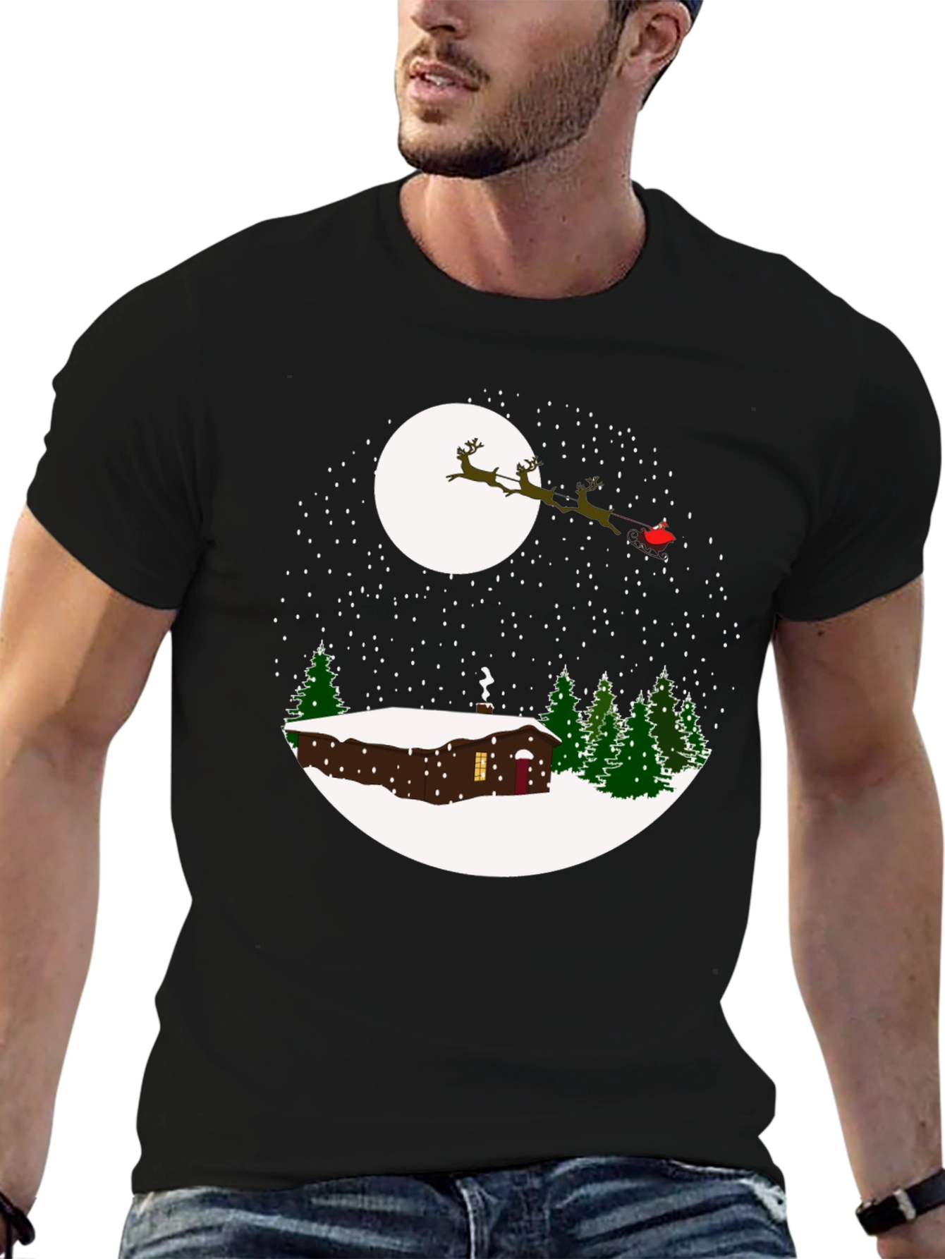 Winter Cabin Santa Sleigh T-Shirt