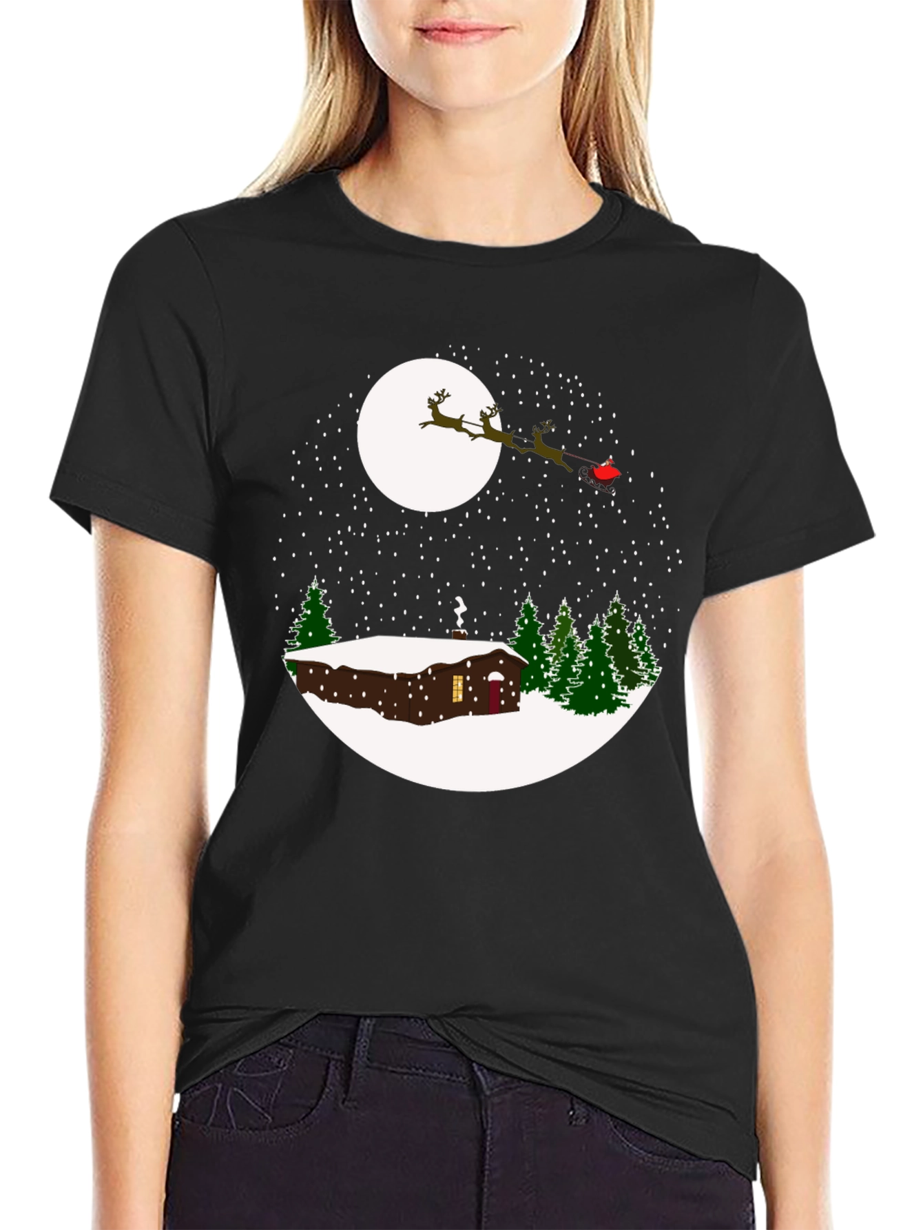 Winter Cabin Santa Sleigh T-Shirt