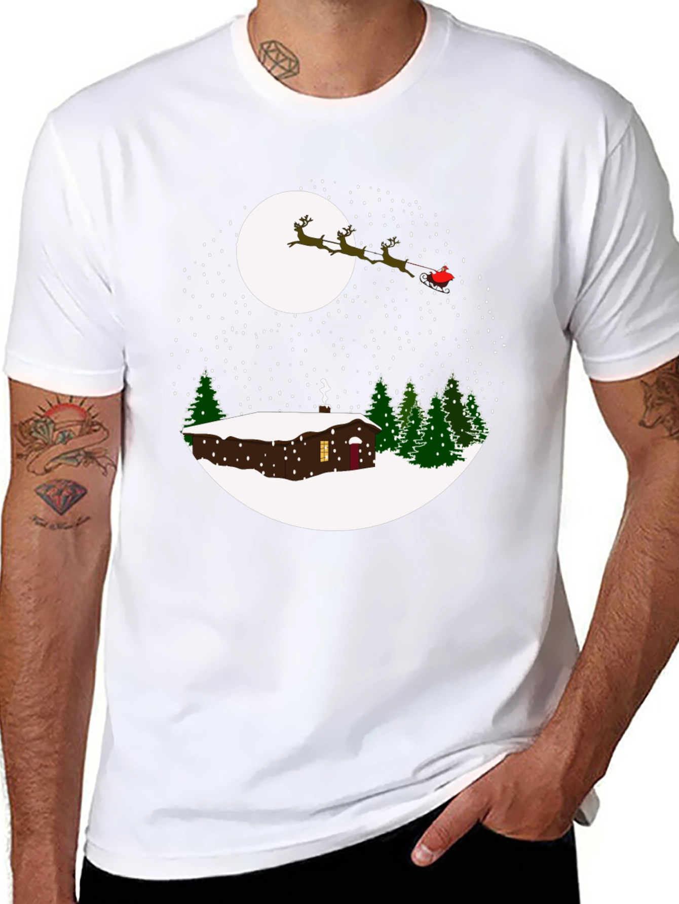 Winter Cabin Santa Sleigh T-Shirt