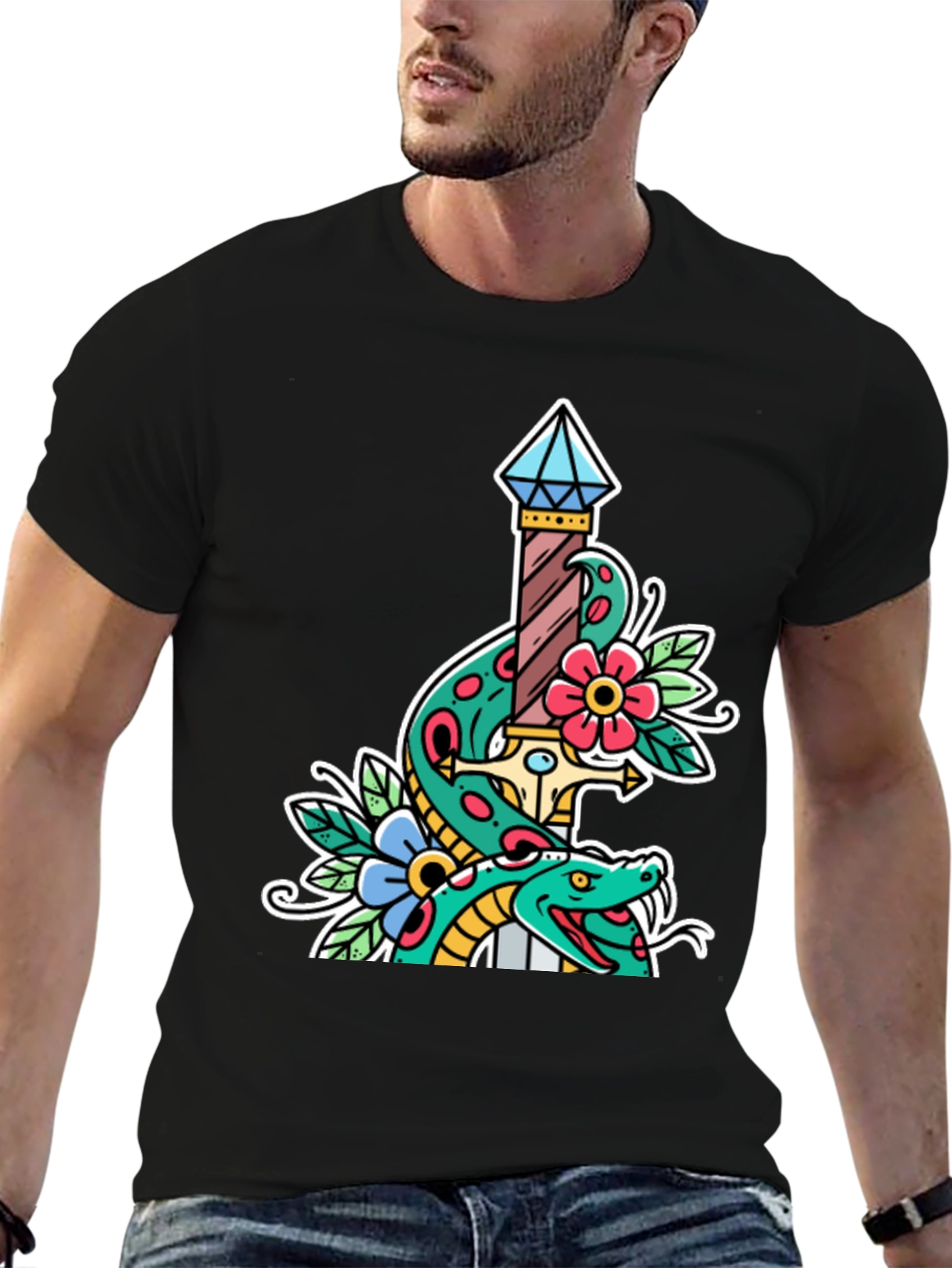 Snake & Dagger Graphic Tee - Mens Black T-Shirt