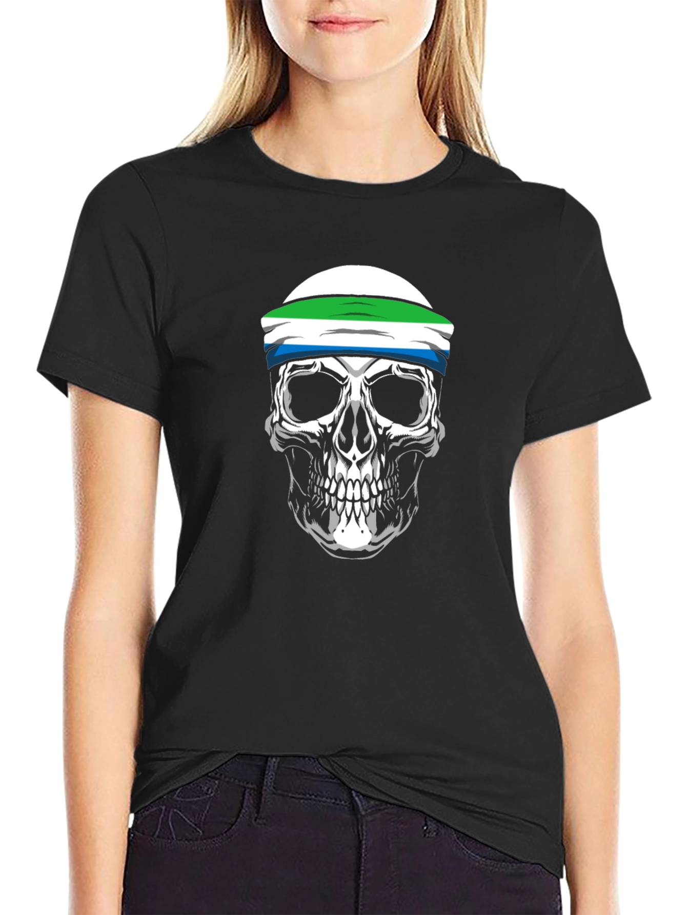 Sierra Leone Flag Skull T-Shirt