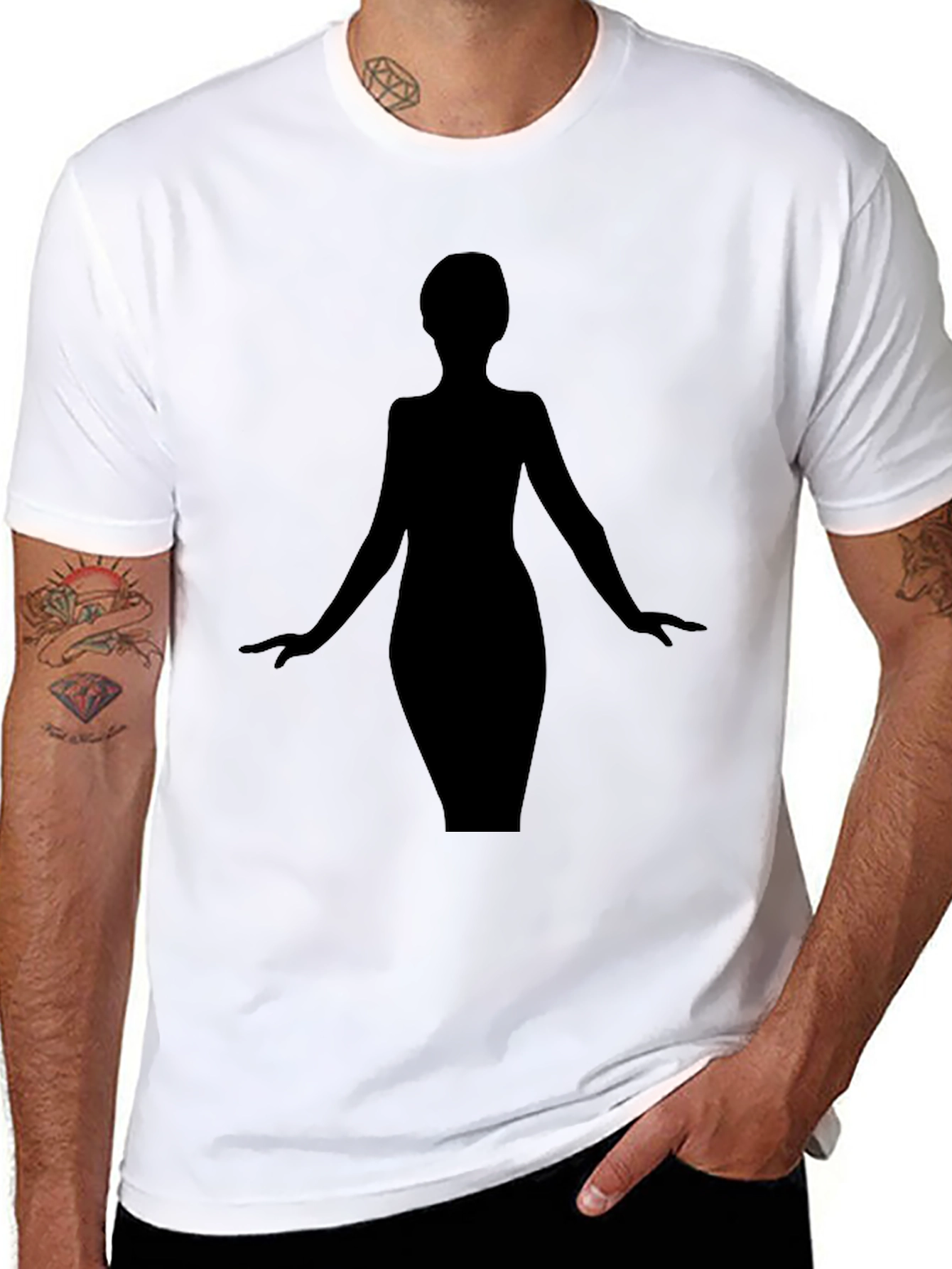 Elegant Woman Silhouette Black T-Shirt