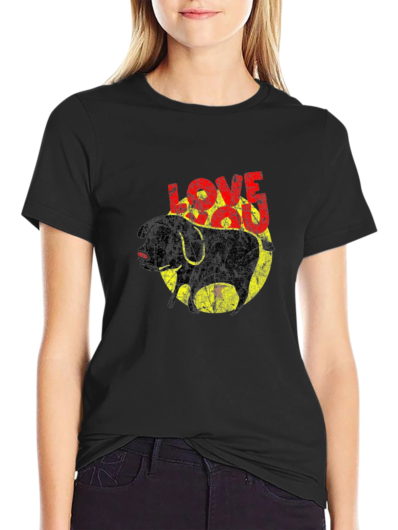 Love You Dog Graphic T-Shirt - Black Cotton Tee
