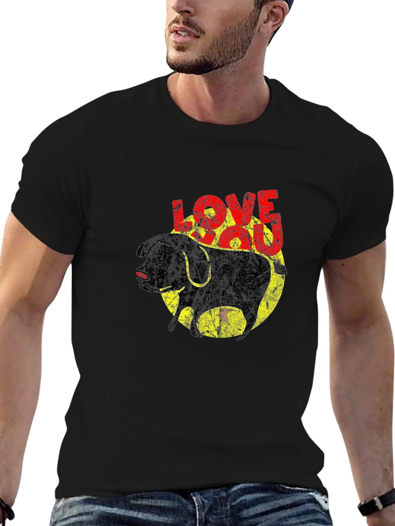 Love You Dog Graphic T-Shirt - Black Cotton Tee