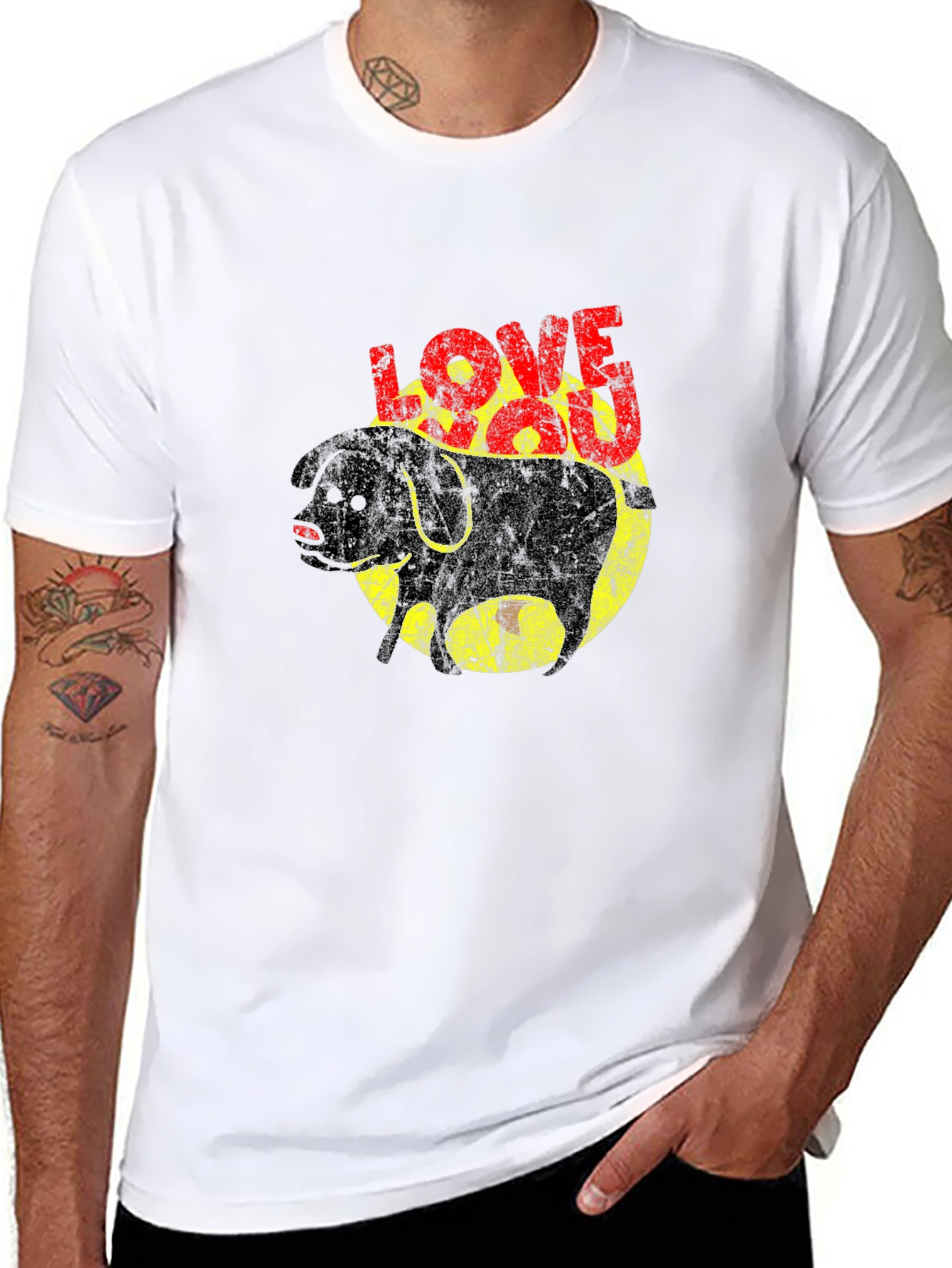 Love You Dog Graphic T-Shirt - Black Cotton Tee