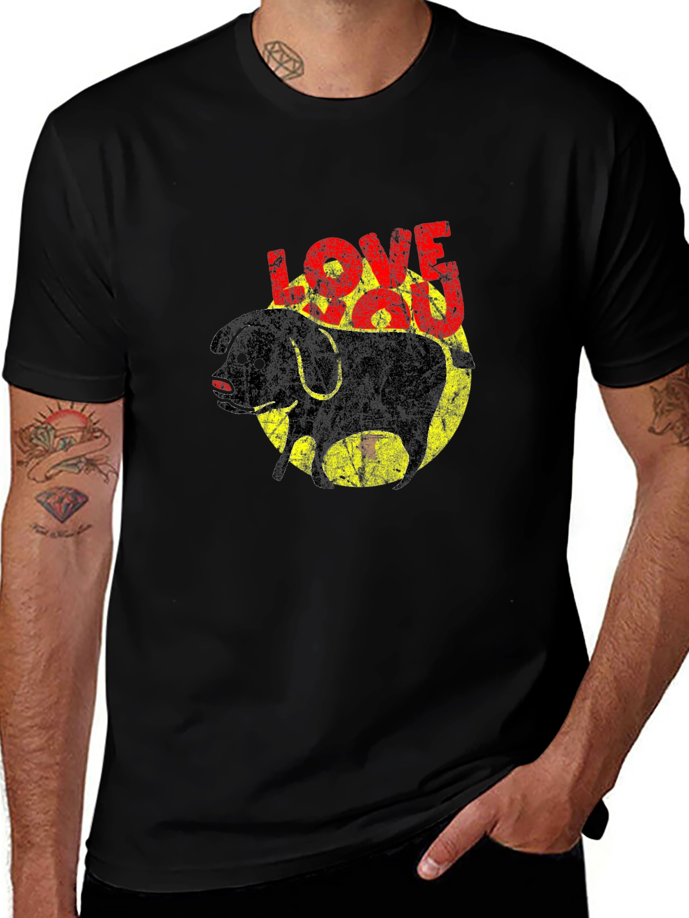 Love You Dog Graphic T-Shirt - Black Cotton Tee