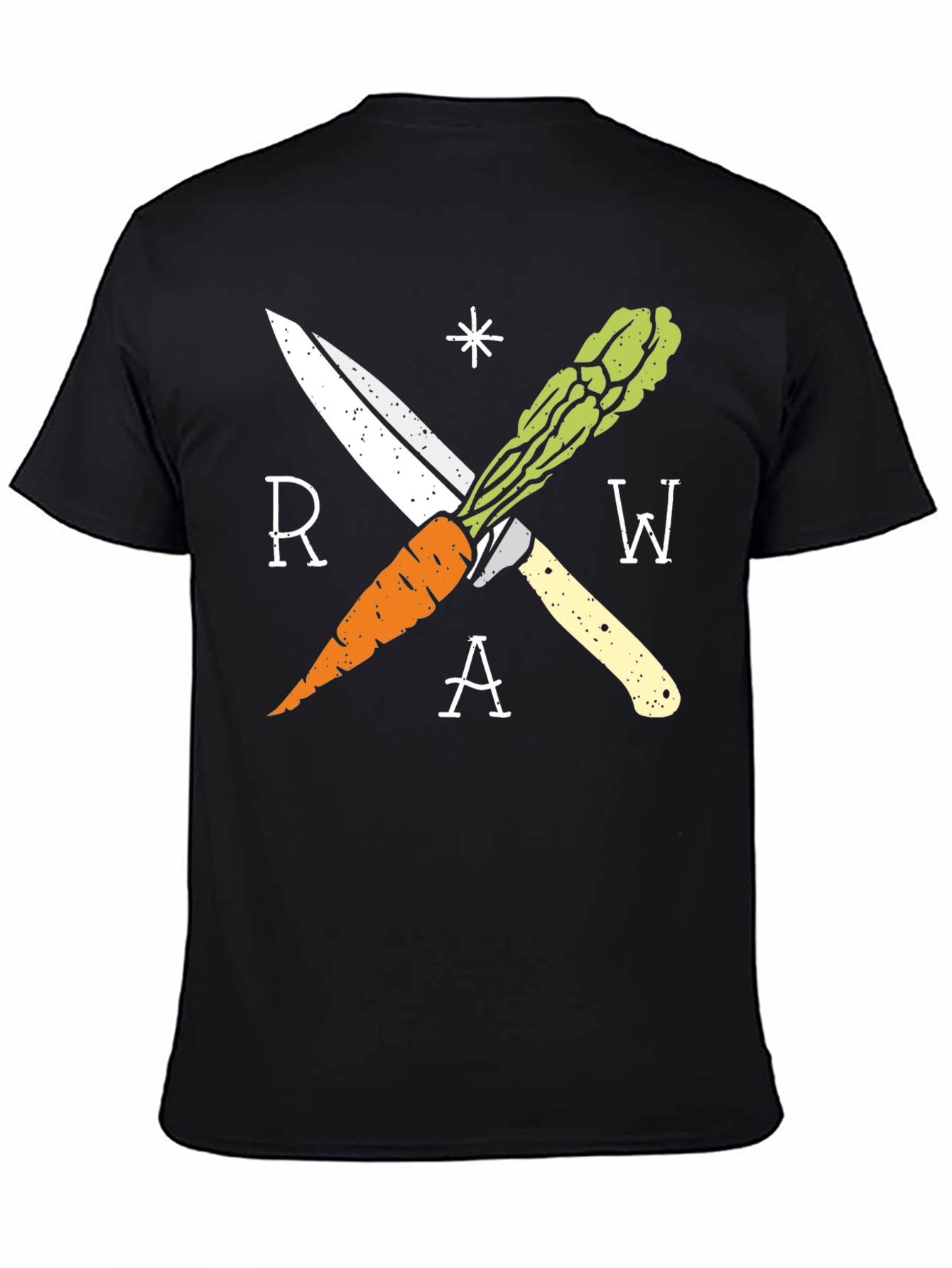 Raw Vegan T-Shirt with Carrot & Asparagus Design