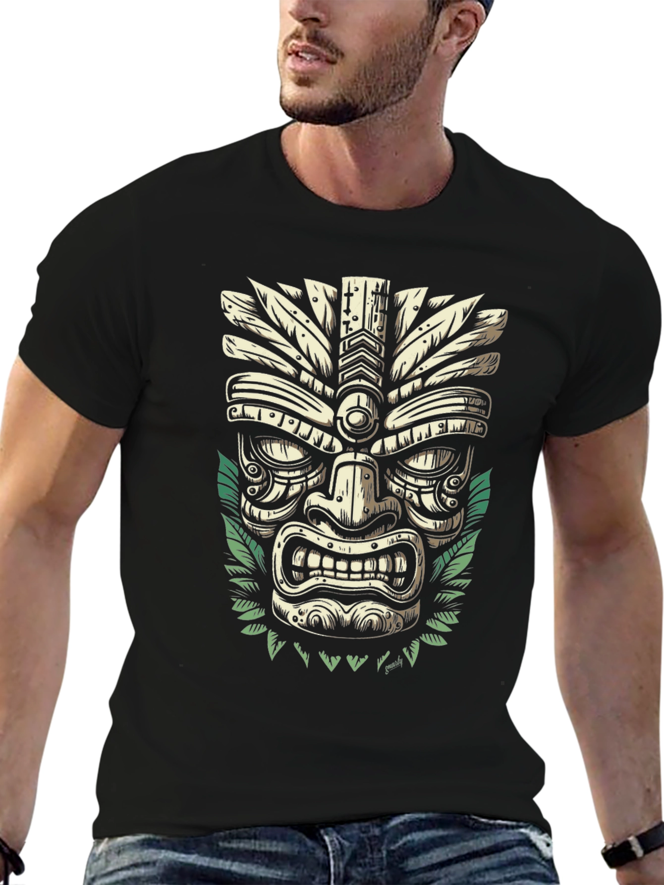 Tiki Mask Graphic T-Shirt - Island Vibes