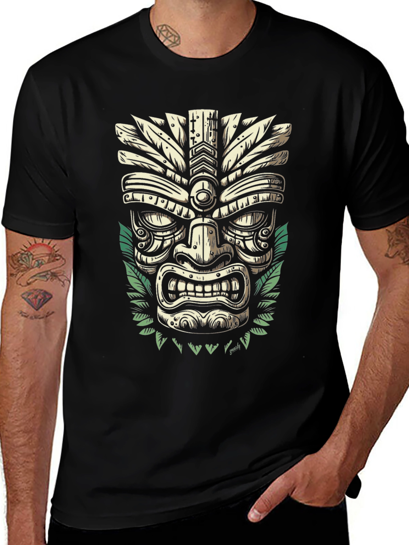 Tiki Mask Graphic T-Shirt - Island Vibes