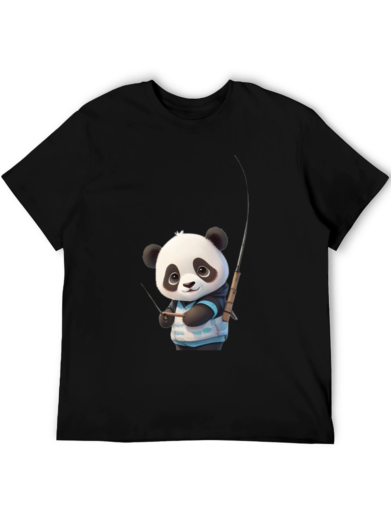 Panda Fishing Graphic Tee - Stylish Black T-Shirt