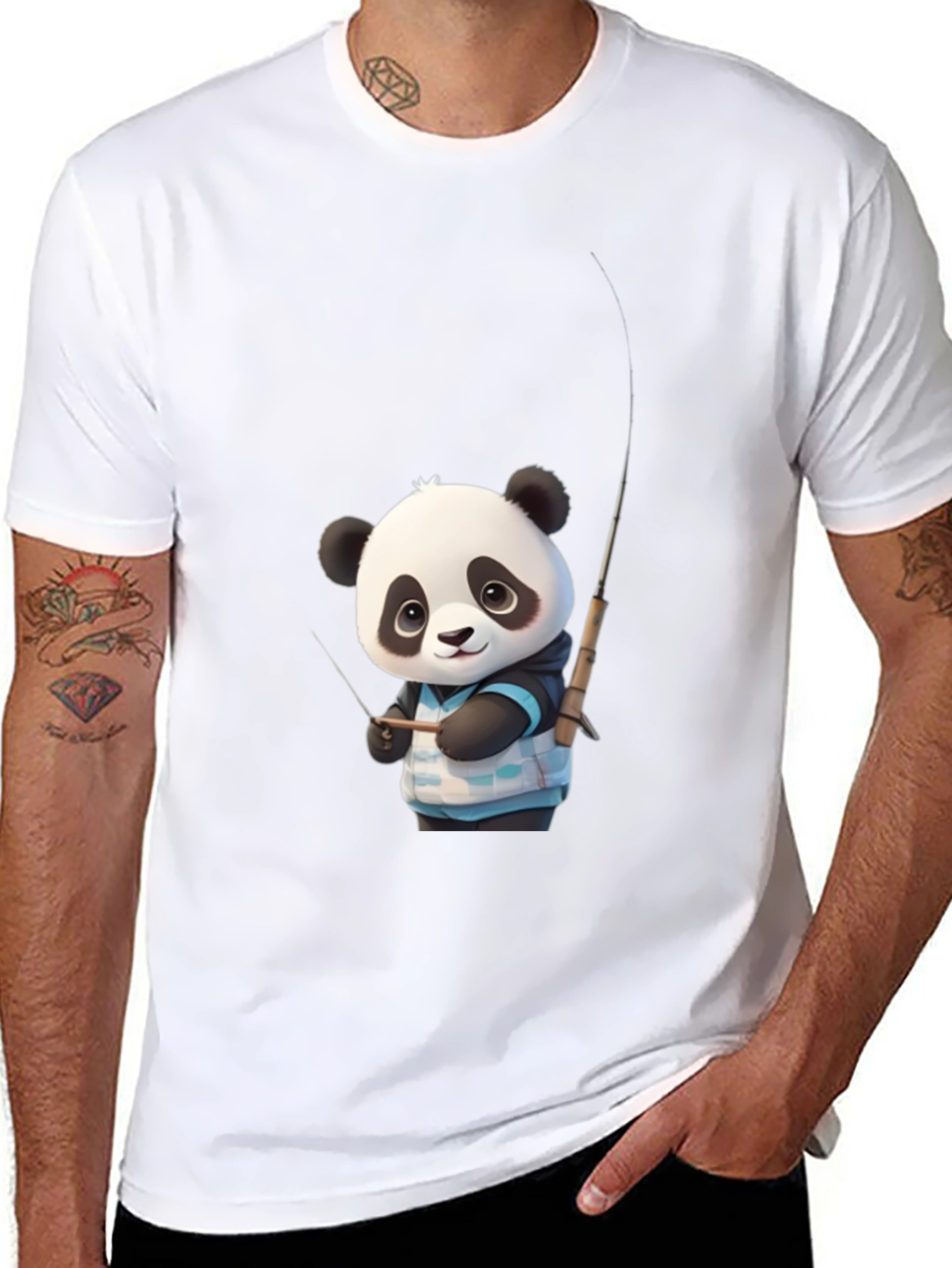Panda Fishing Graphic Tee - Stylish Black T-Shirt