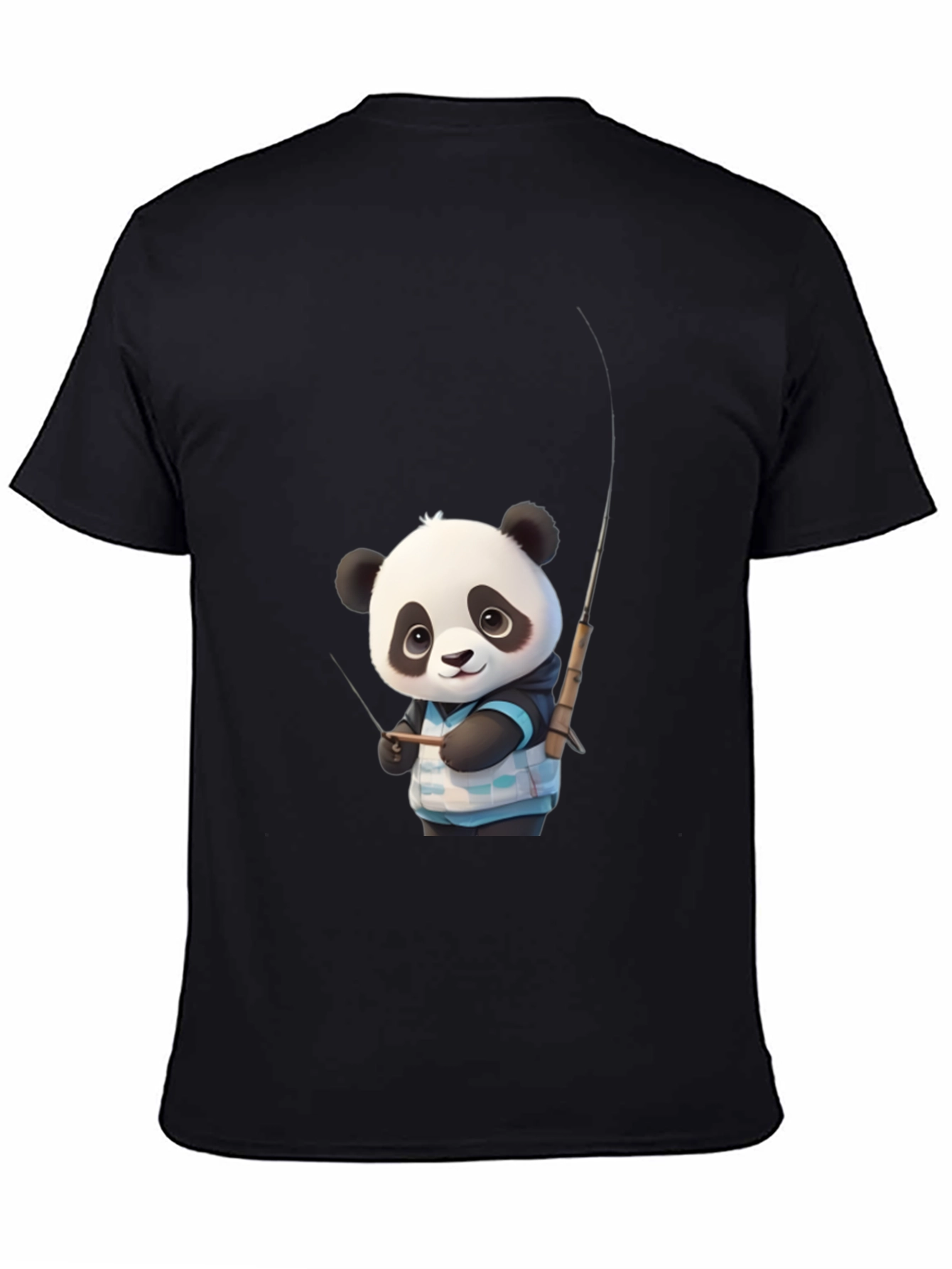 Panda Fishing Graphic Tee - Stylish Black T-Shirt