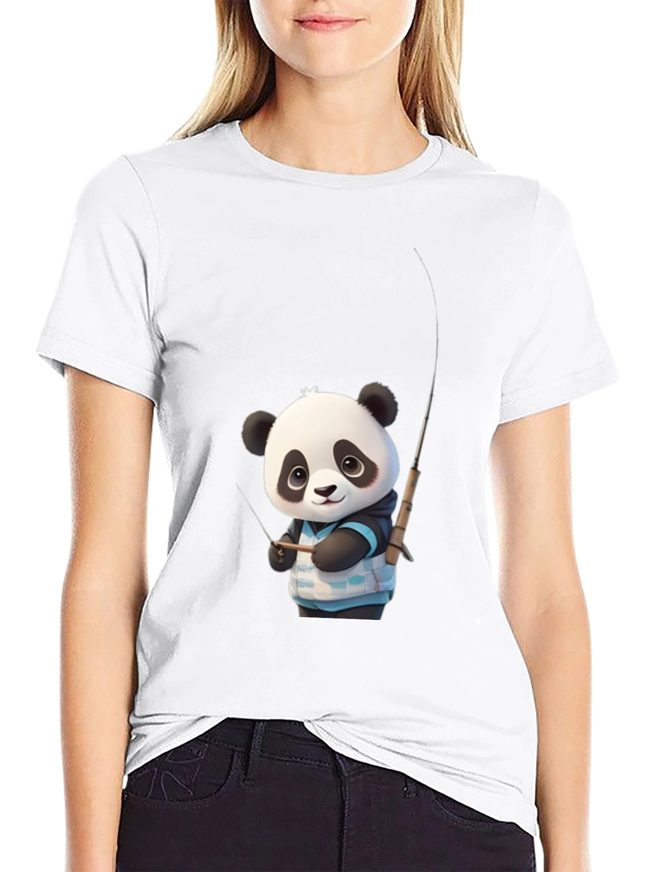 Panda Fishing Graphic Tee - Stylish Black T-Shirt