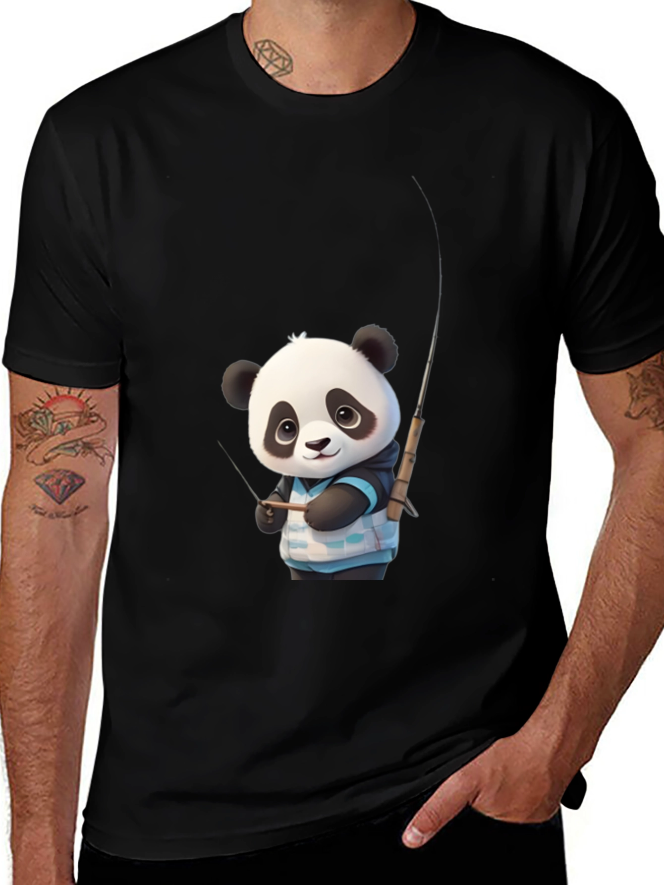 Panda Fishing Graphic Tee - Stylish Black T-Shirt