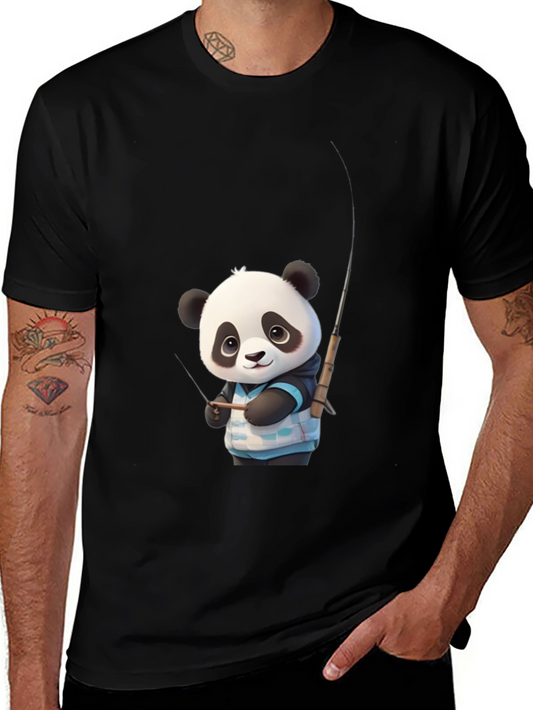 Panda Fishing Graphic Tee - Stylish Black T-Shirt