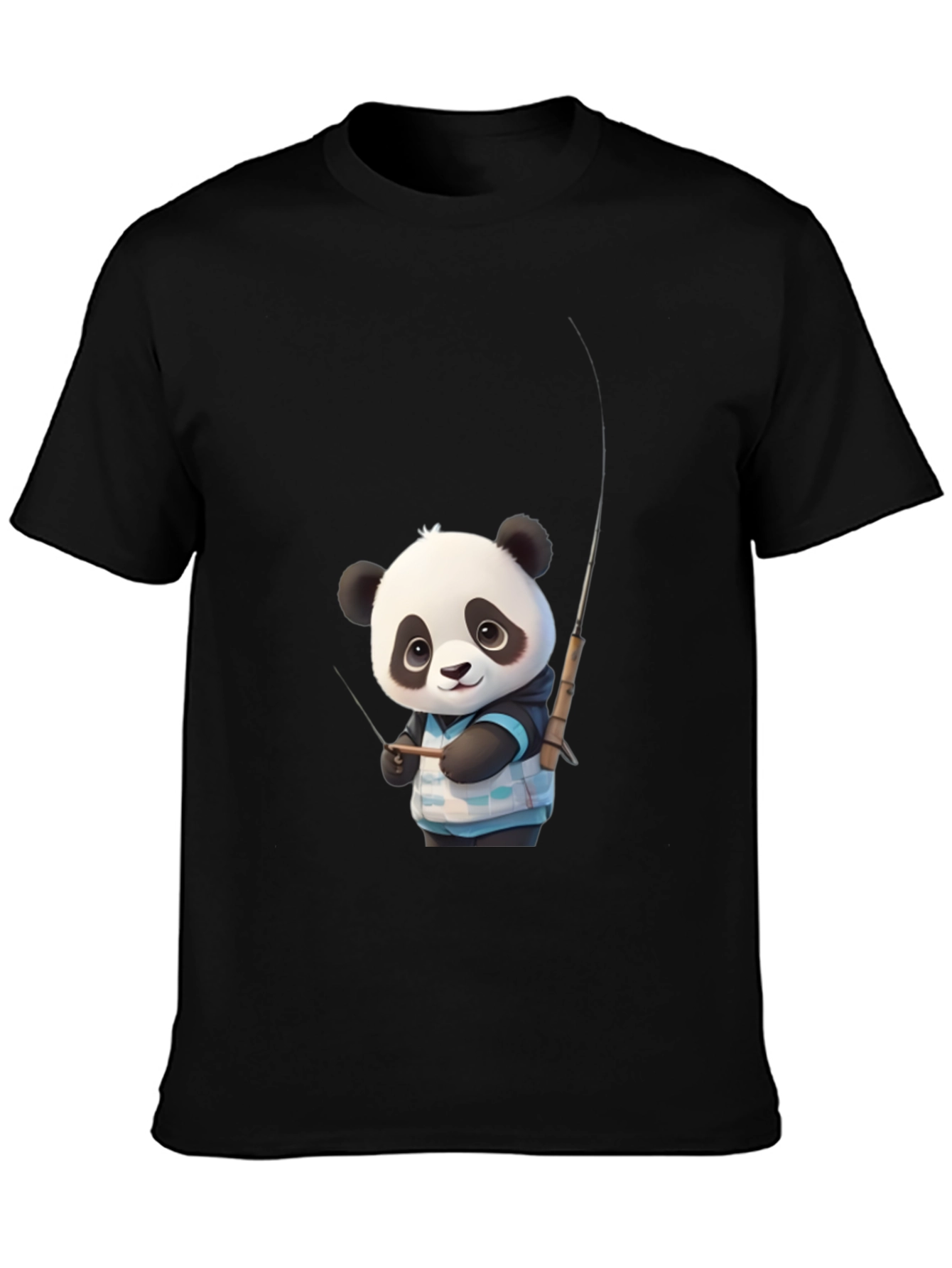 Panda Fishing Graphic Tee - Stylish Black T-Shirt
