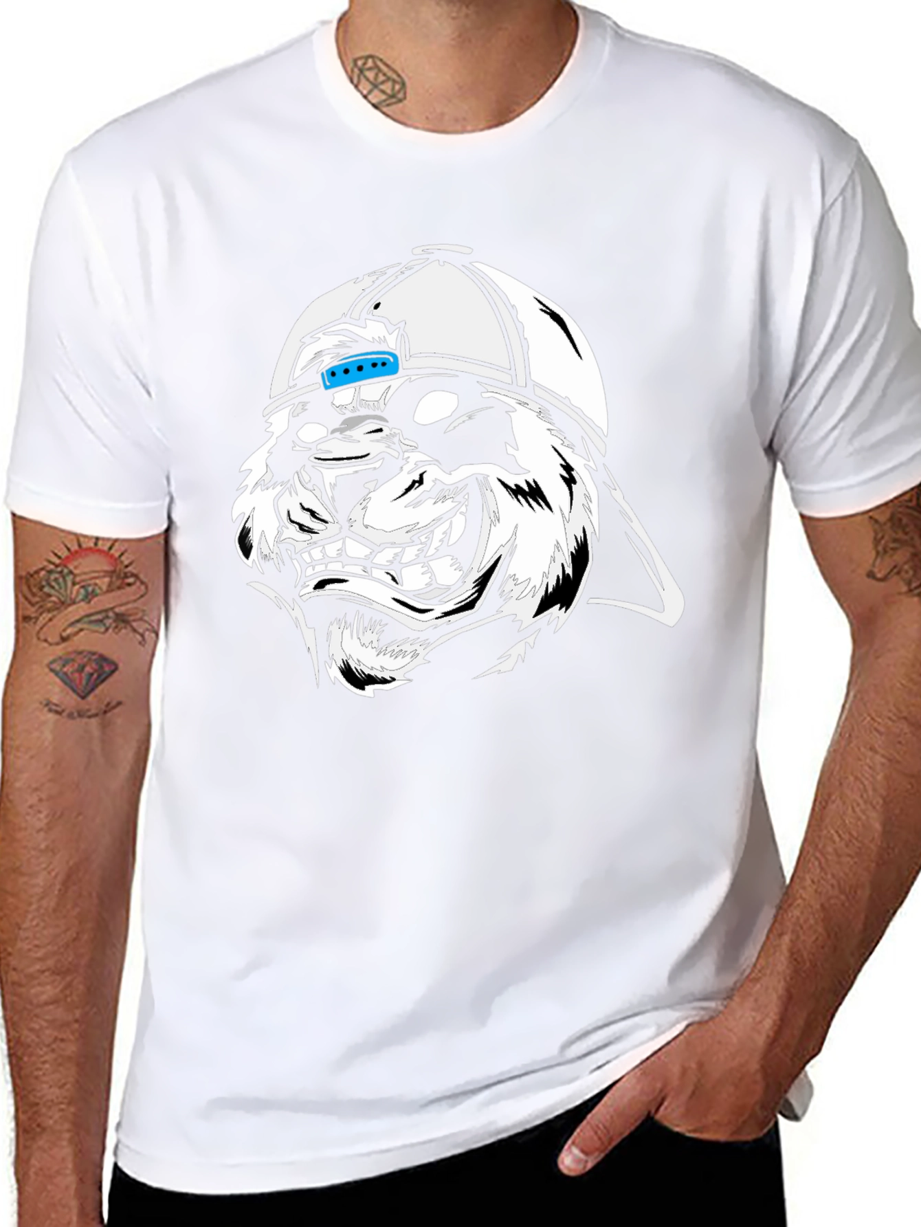 Cool Graphic Tee - Grinning Wolf in Cap
