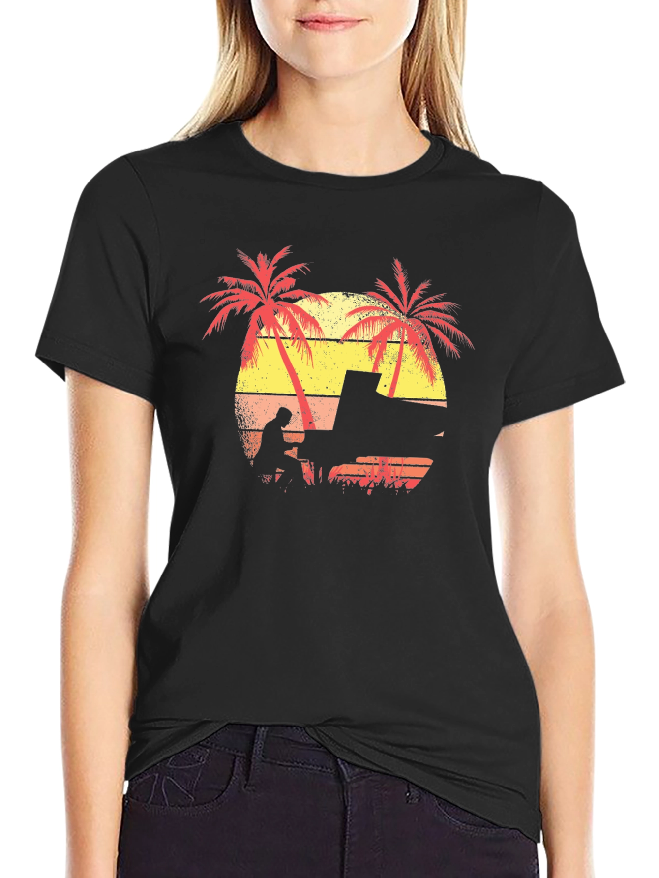 Sunset Piano Player T-Shirt - Tropical Vibes