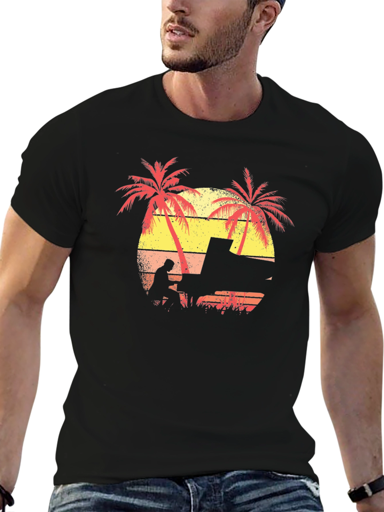 Sunset Piano Player T-Shirt - Tropical Vibes