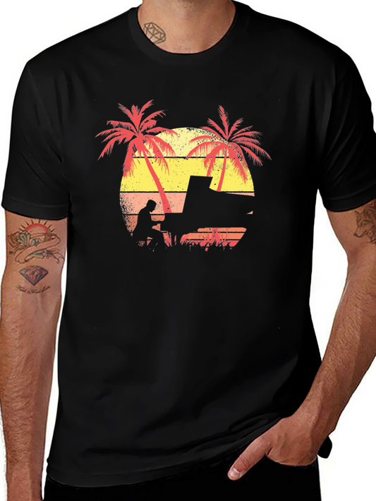 Sunset Piano Player T-Shirt - Tropical Vibes