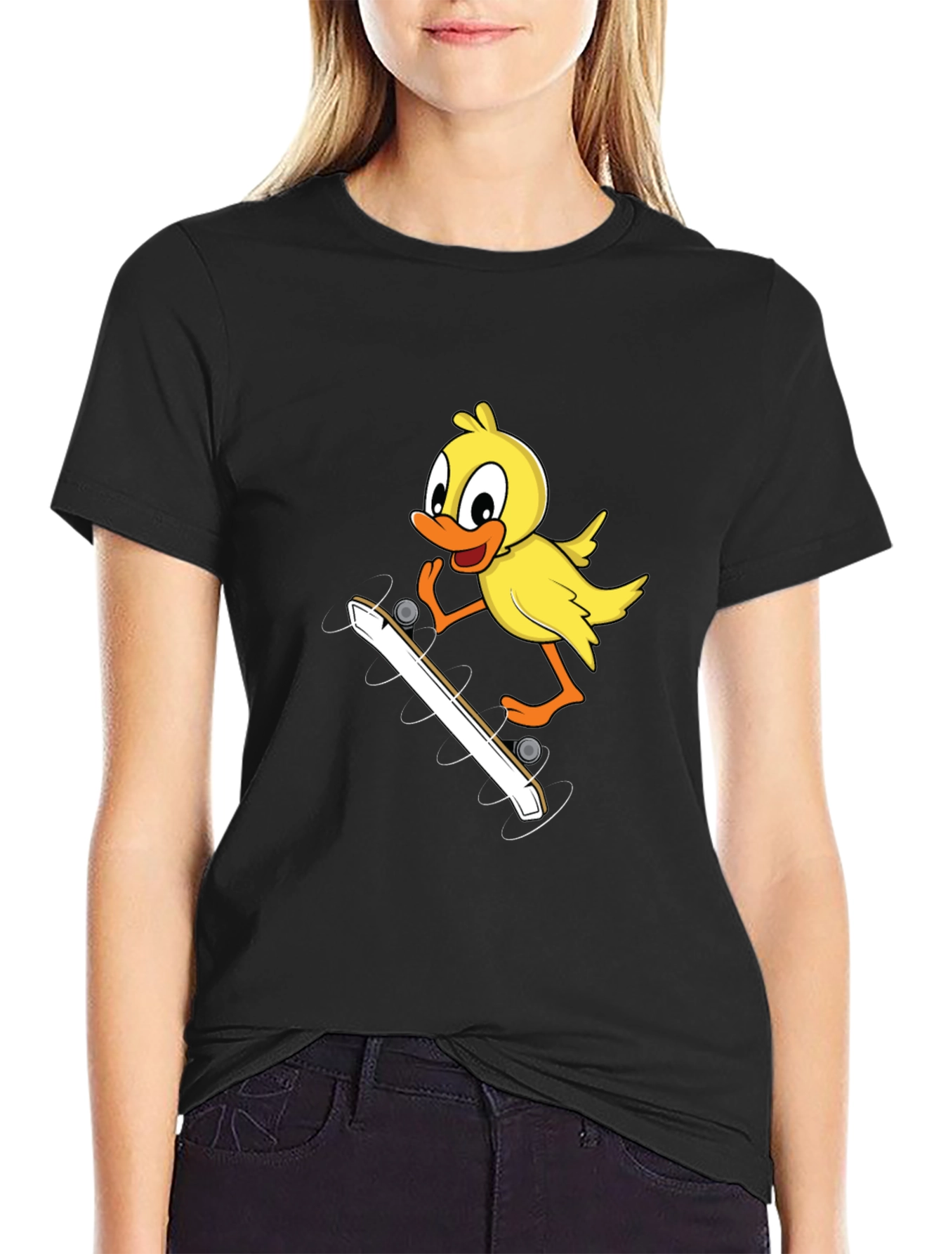 Duck Skateboarder Graphic Tee - Black Cotton Blend