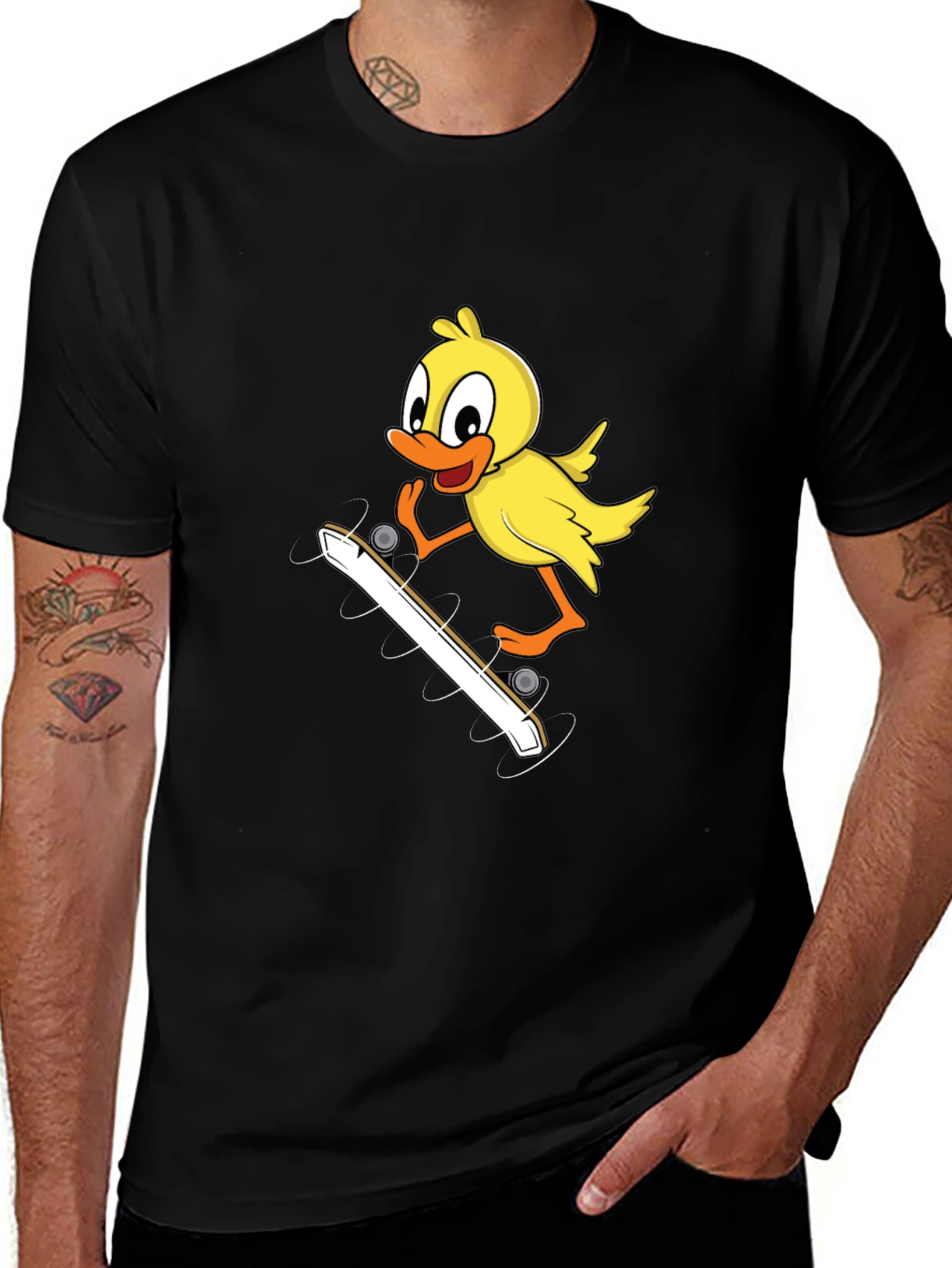 Duck Skateboarder Graphic Tee - Black Cotton Blend