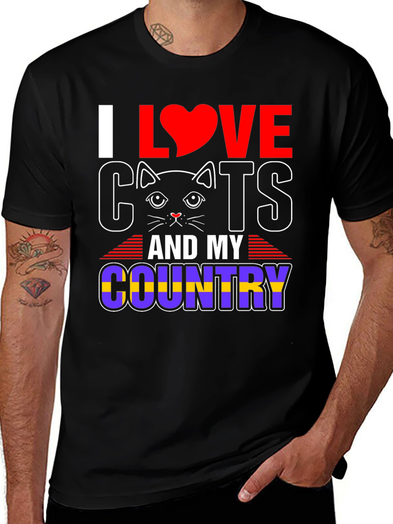 I Love Cats and My Country Graphic T-Shirt