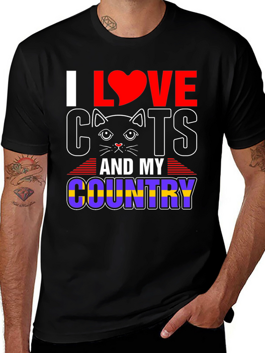 I Love Cats and My Country Graphic T-Shirt