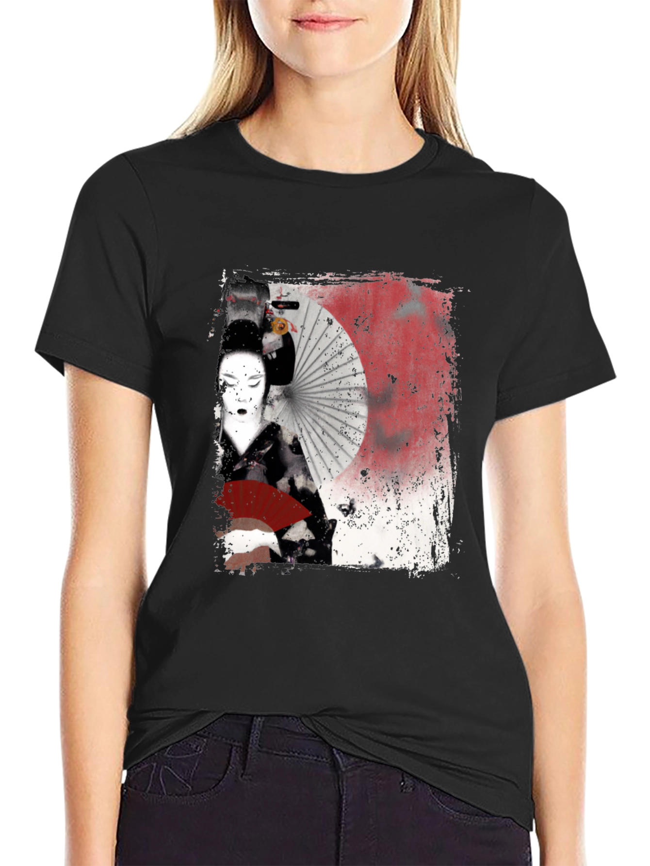 Geisha Graphic Print Black T-Shirt