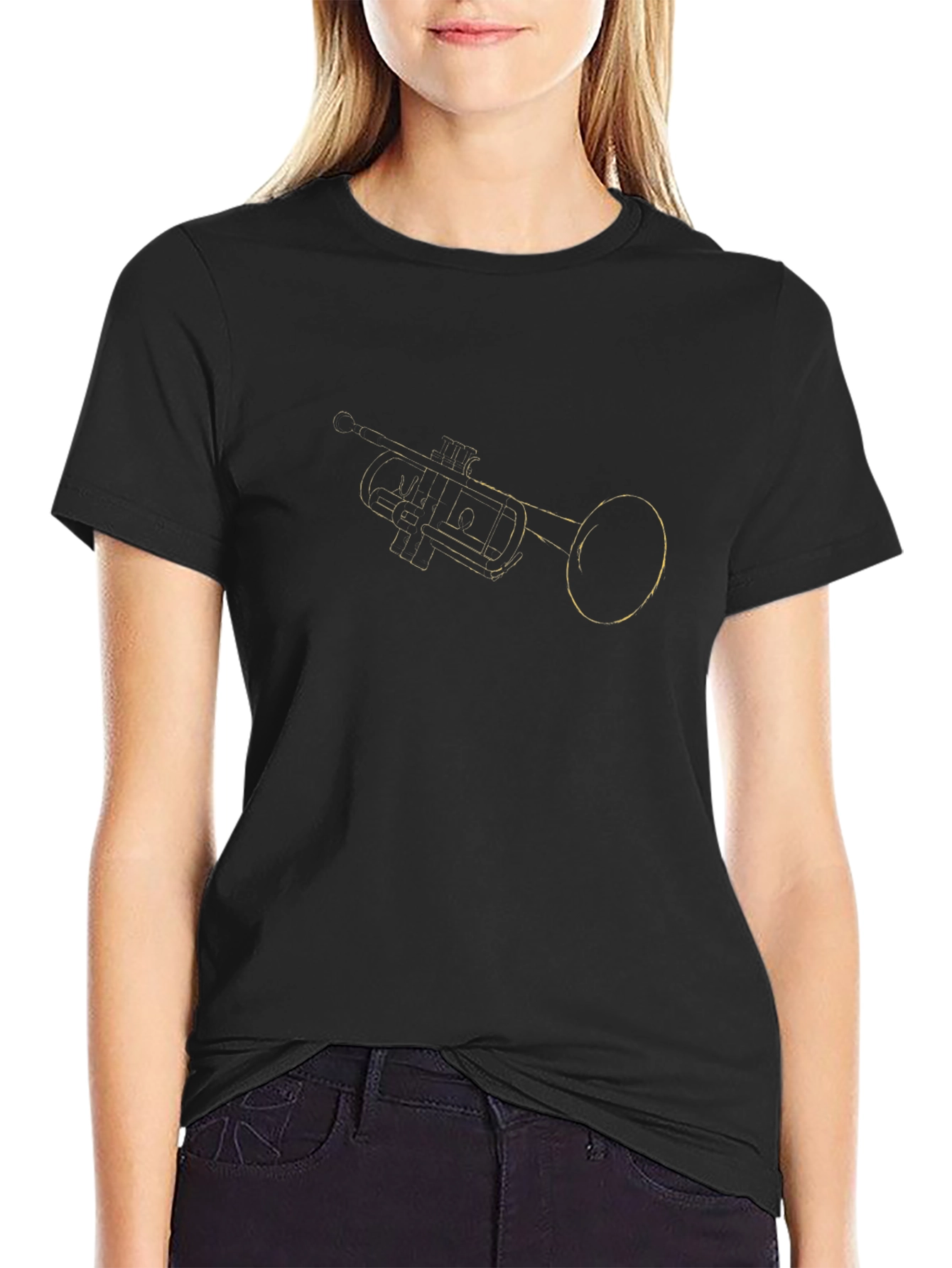 Cool Black Trumpet Graphic T-Shirt