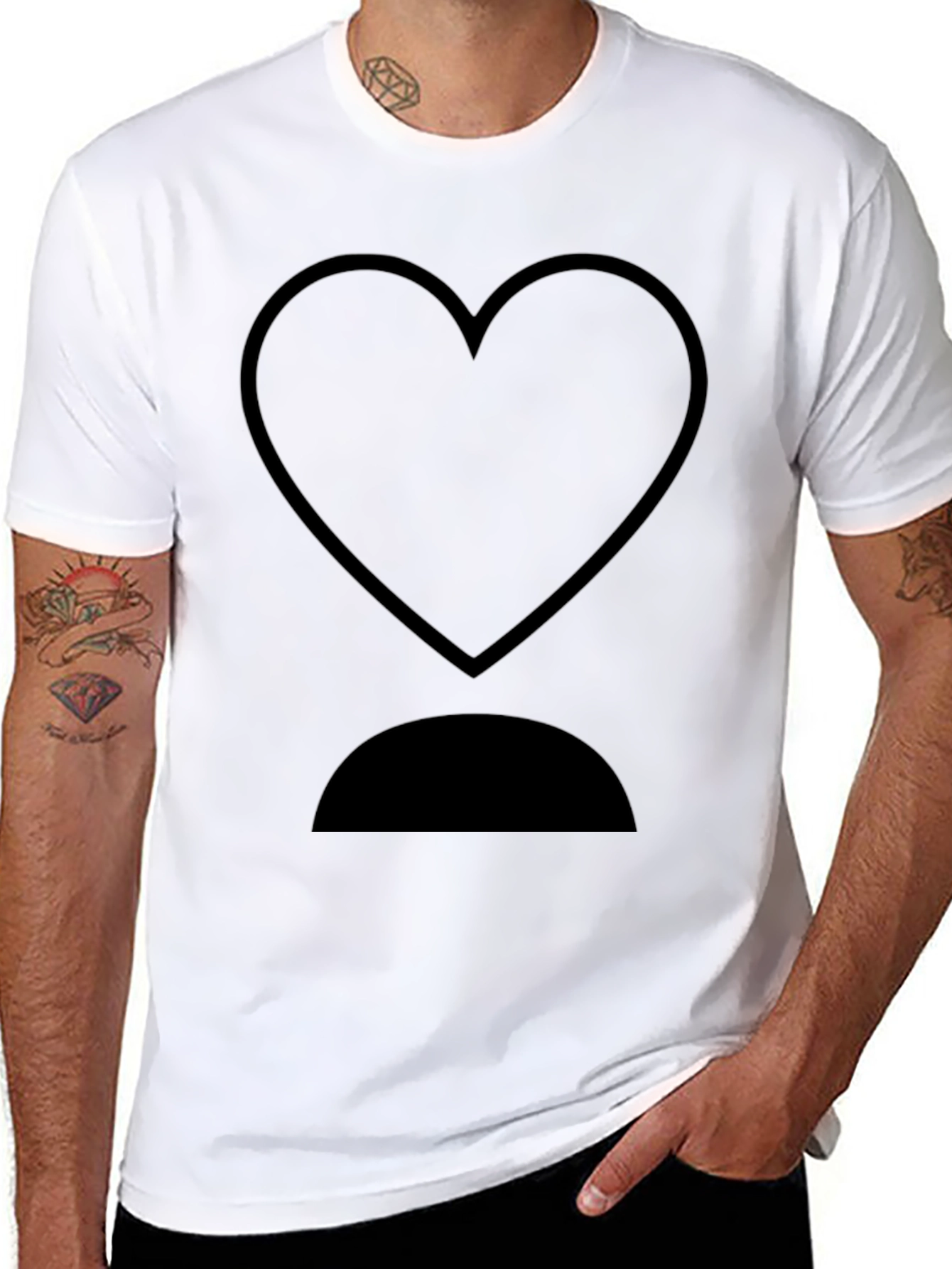 Heart and Half Circle Black Graphic T-Shirt
