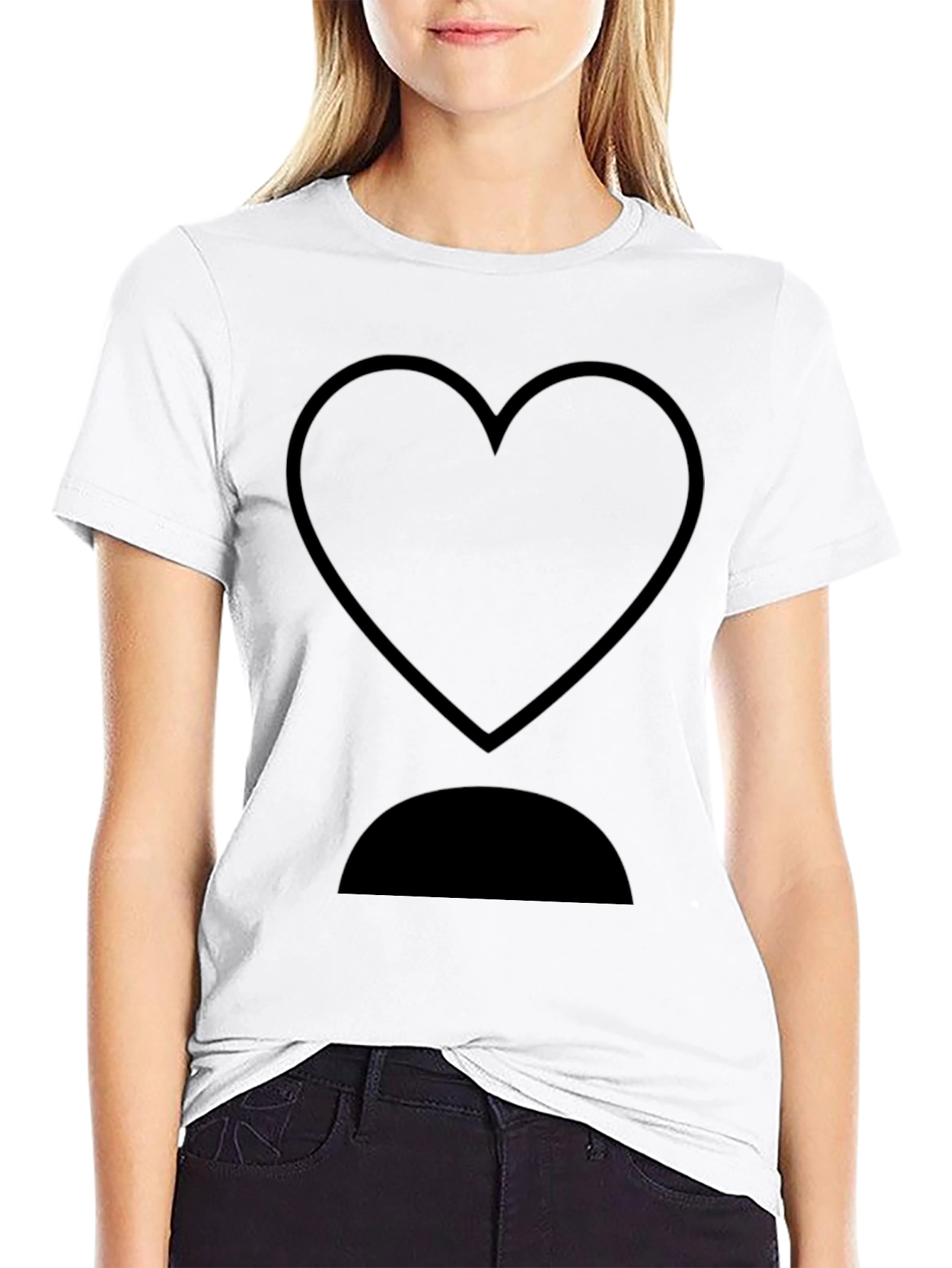 Heart and Half Circle Black Graphic T-Shirt