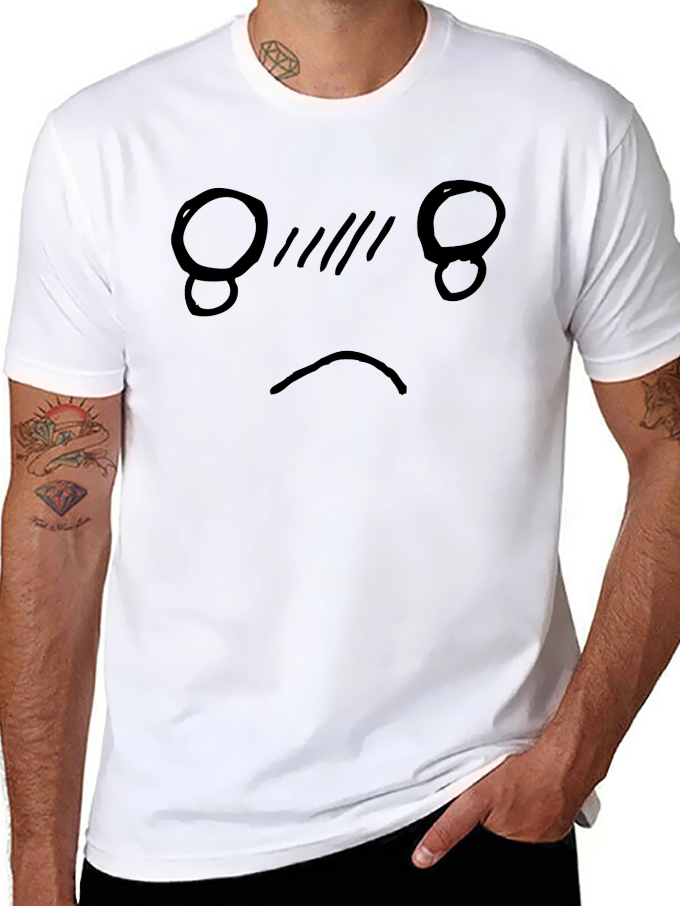 Sad Face Graphic Tee - Black Cotton Blend